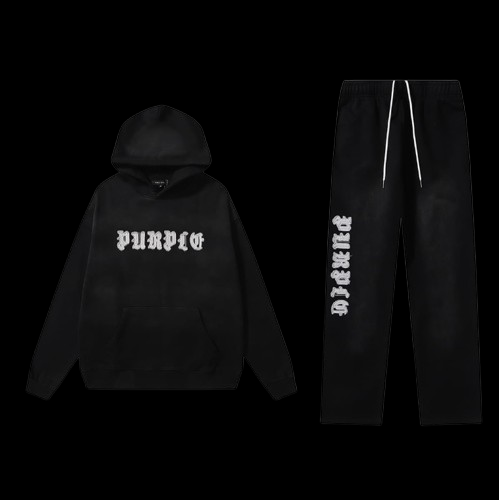 Purple Brand Hoodie Set Black